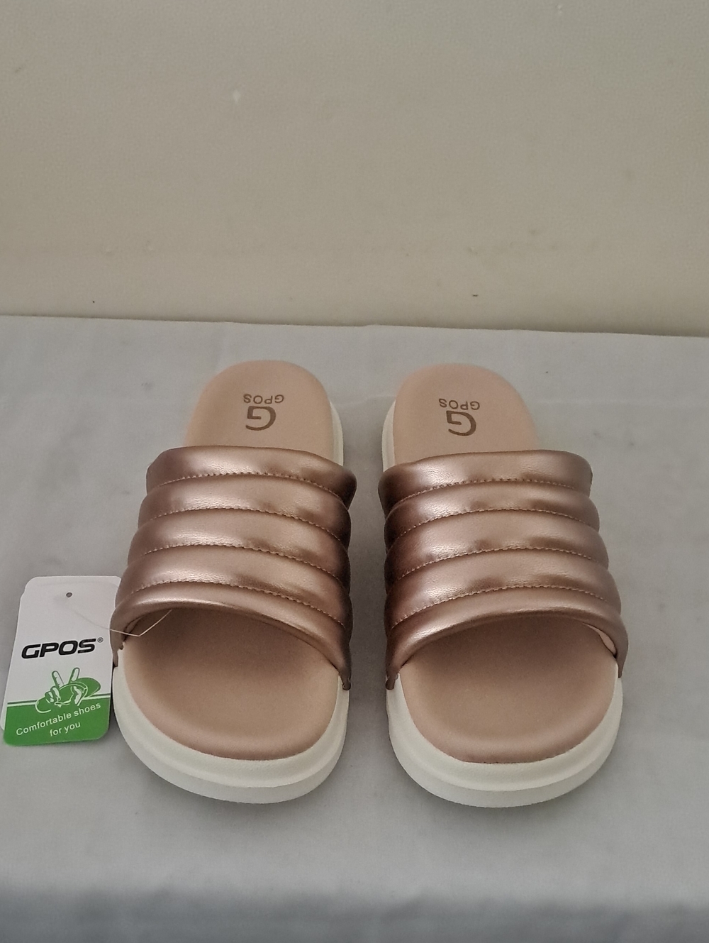 Gpos Women’s Metallic Rose Gold Slide Sandals